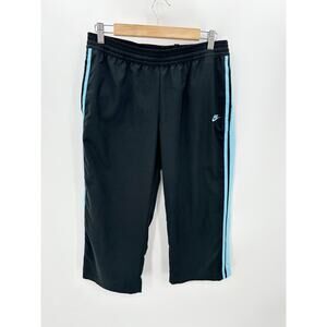 Nike Black Blue Side Stripe Polyester Windbreaker Capri Pants Women Size Medium